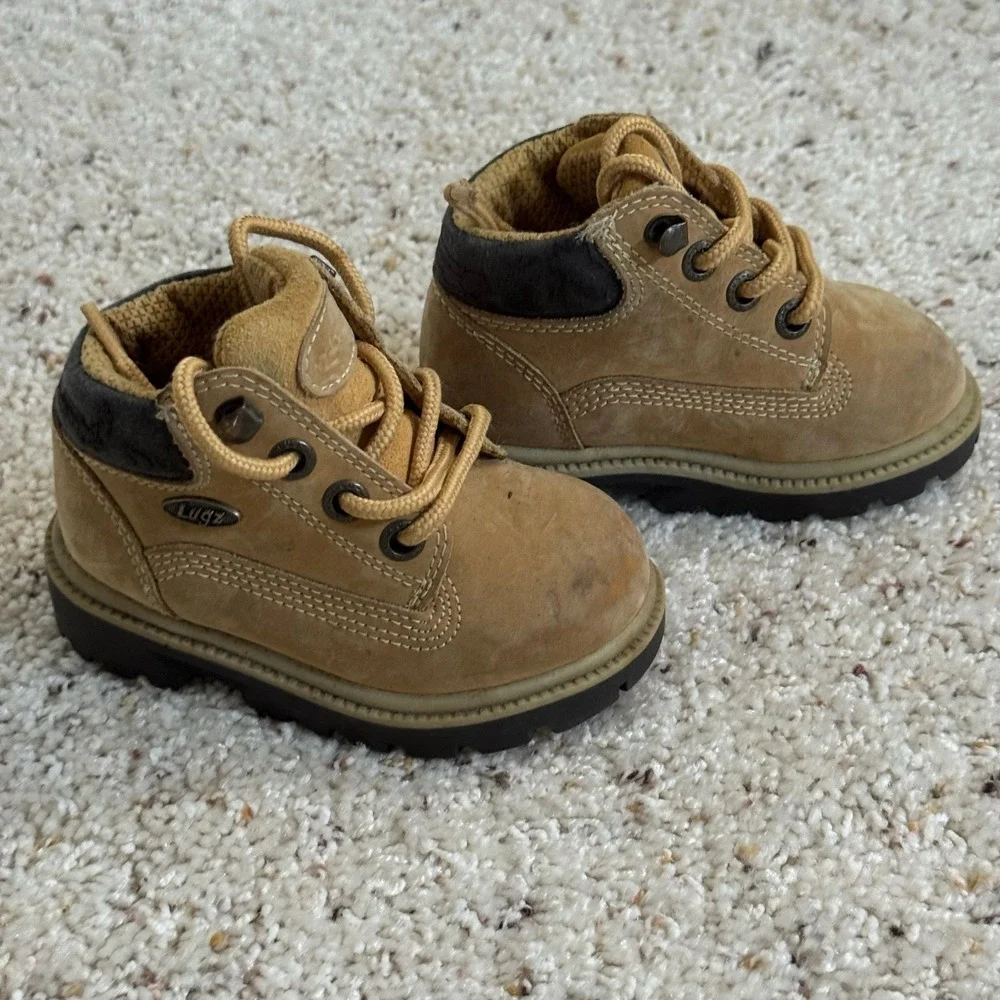 Lugz Toddler Boots Tan Brown Lace Up Round Toe Padded Collar Walking‎ Shoes